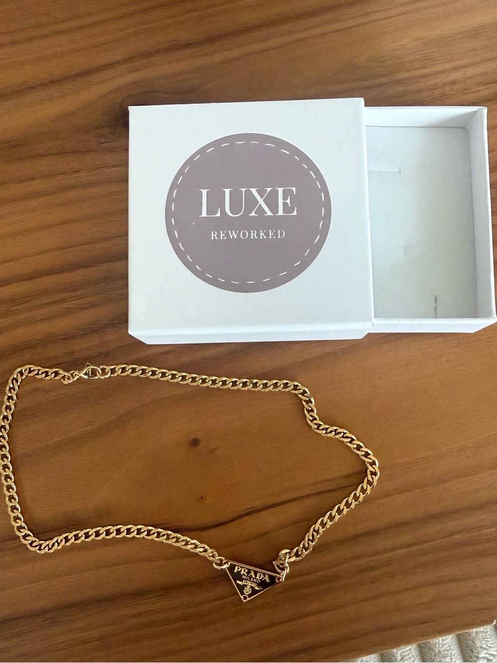 Prada Gold Triangle Logo Chain Necklace - Gold